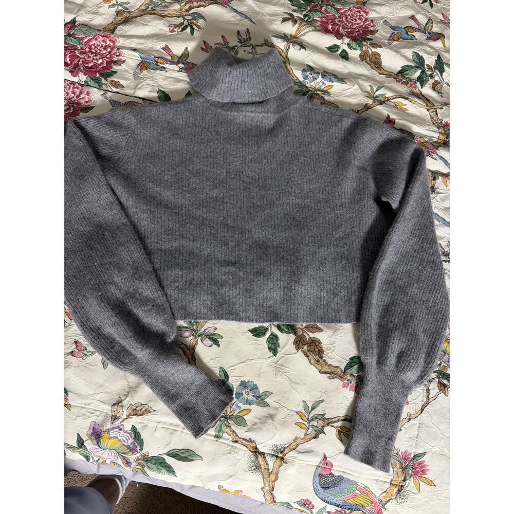 Reformation Gray Turtleneck Ribbed Cropped Sweater - Picture 2 of 7